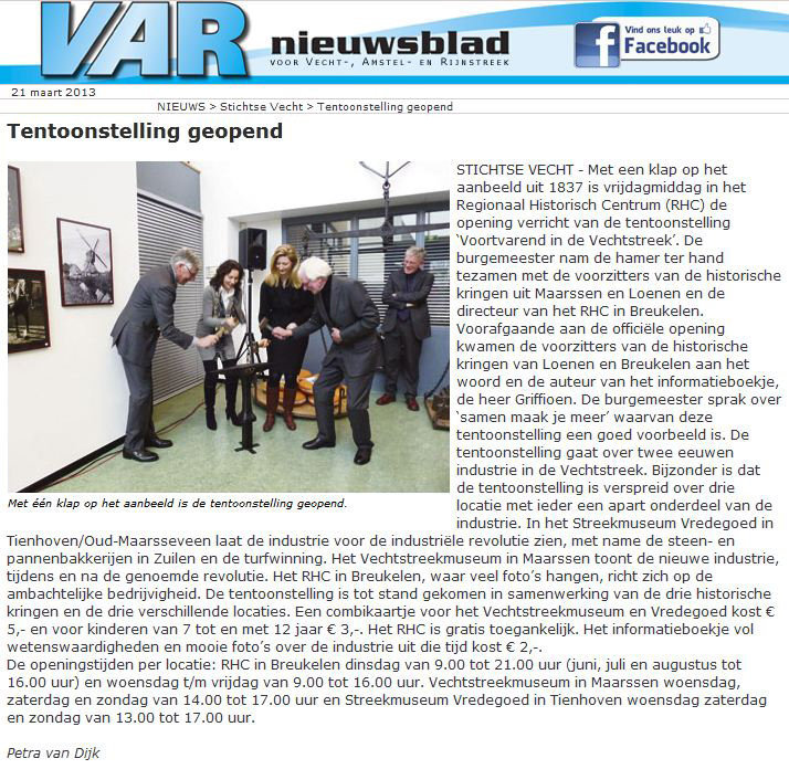 Artikel in de VAR: Tentoonstelling geopend